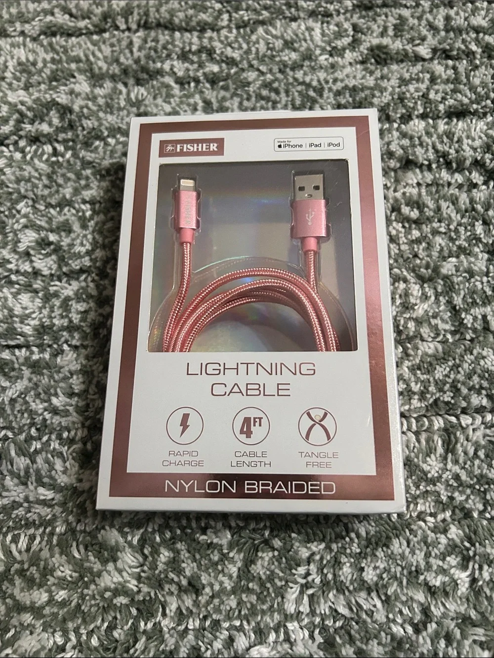Rose Gold Nylon Braided Lightning Cable (4 ft)